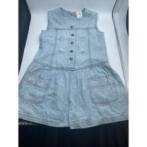 RACHEL'S KIDS Denim Jumpsuit Shorts Romper Stitched Flowers Button Blue size 6X